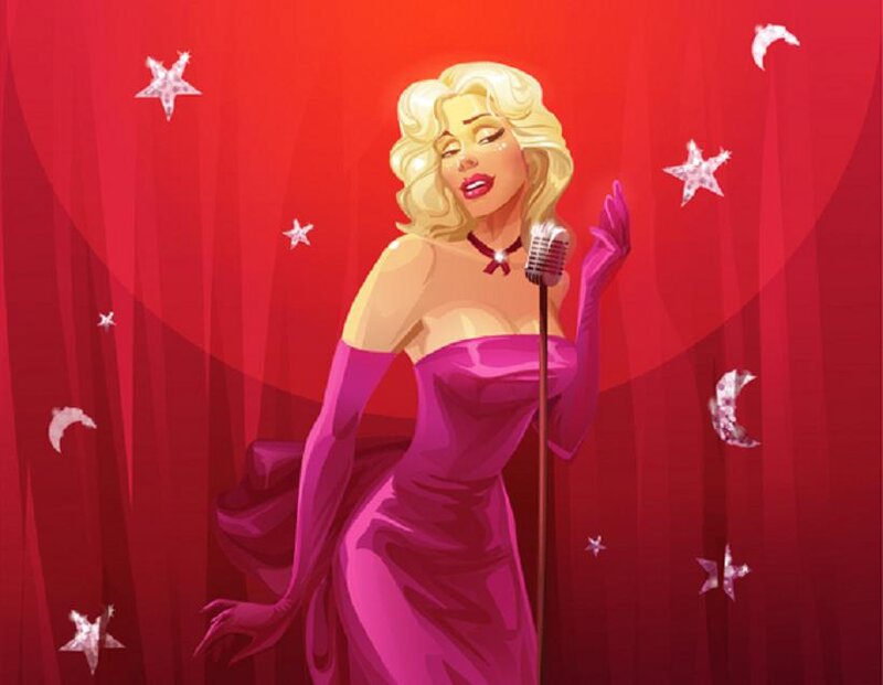 Woman Singing on Stage — Red, Dramatic, Night, Illustration