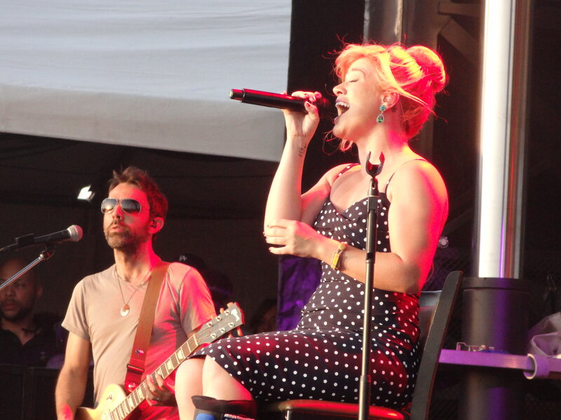 Woman Singing on Stage — Red, Lively
