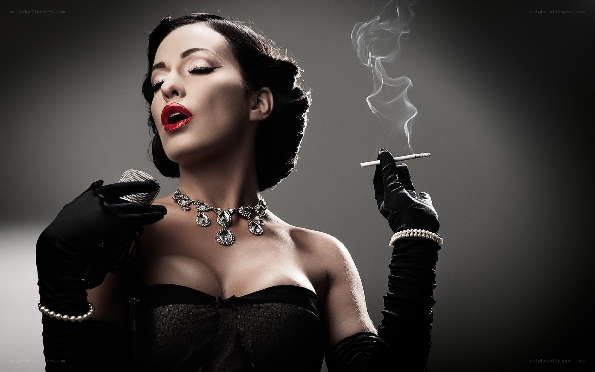 woman singing with cigarette