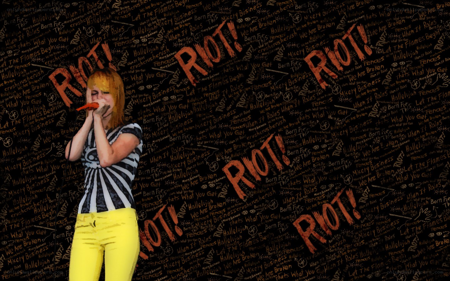 Woman singing with text background