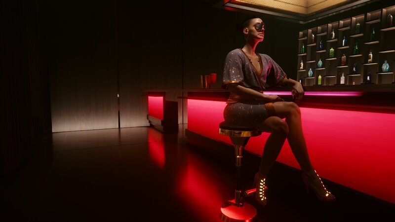 Woman Sitting at Bar — Red