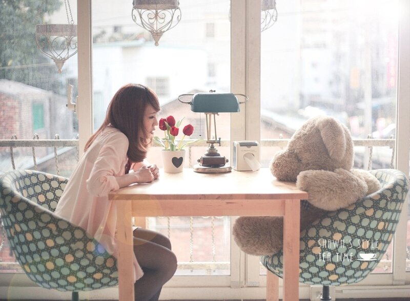 Woman Sitting at Table — Pink, Calm