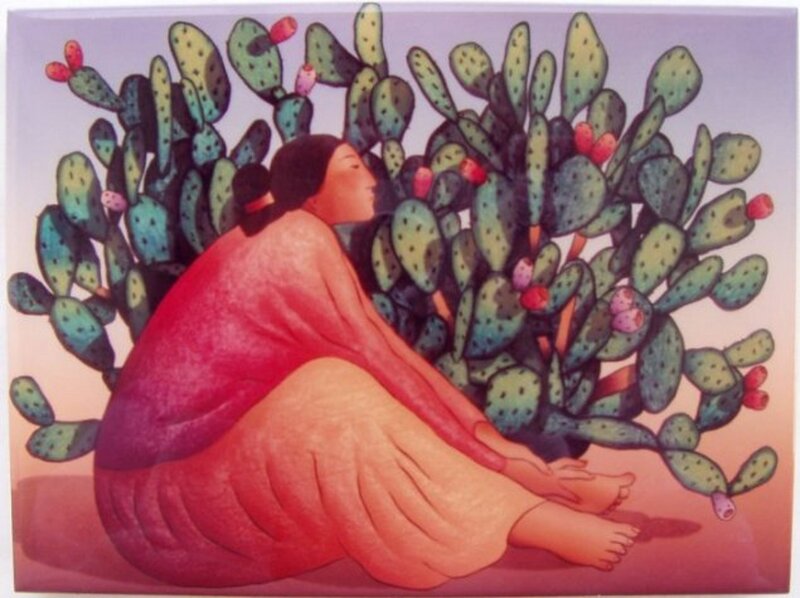 Woman Sitting by Cactus