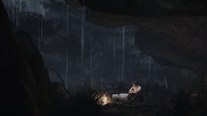 Woman Sitting by Fire — Black