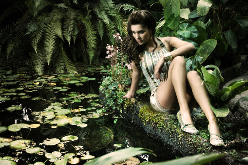 Woman Sitting by Pond — Green