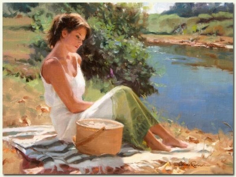 Woman Sitting by River