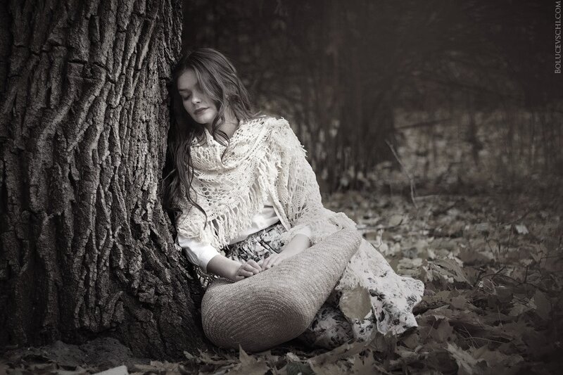 Woman Sitting by Tree — Black
