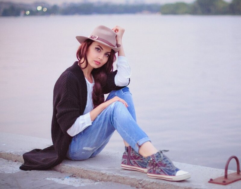 Woman Sitting by Water — Blue, Calm