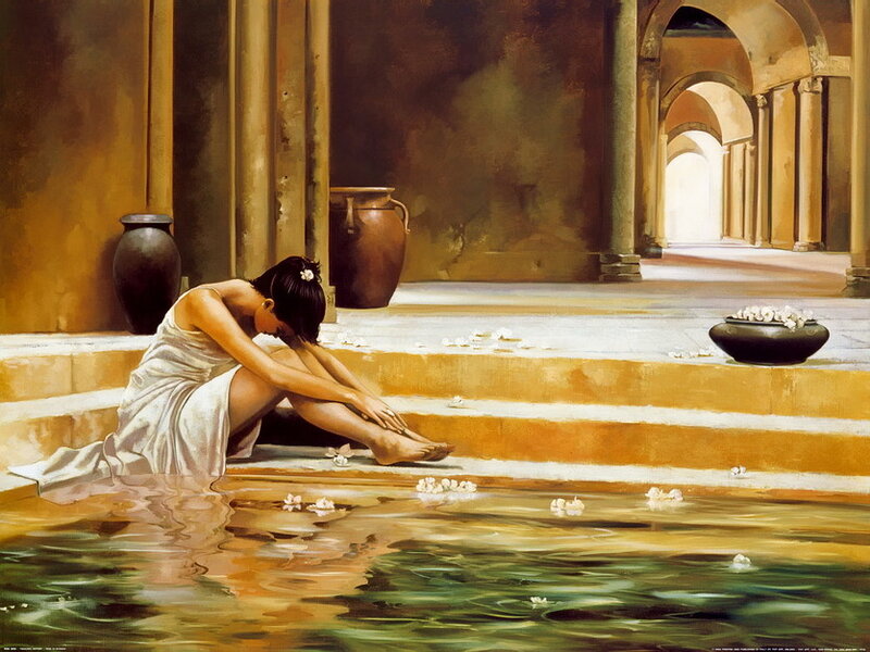 Woman Sitting by Water — Brown