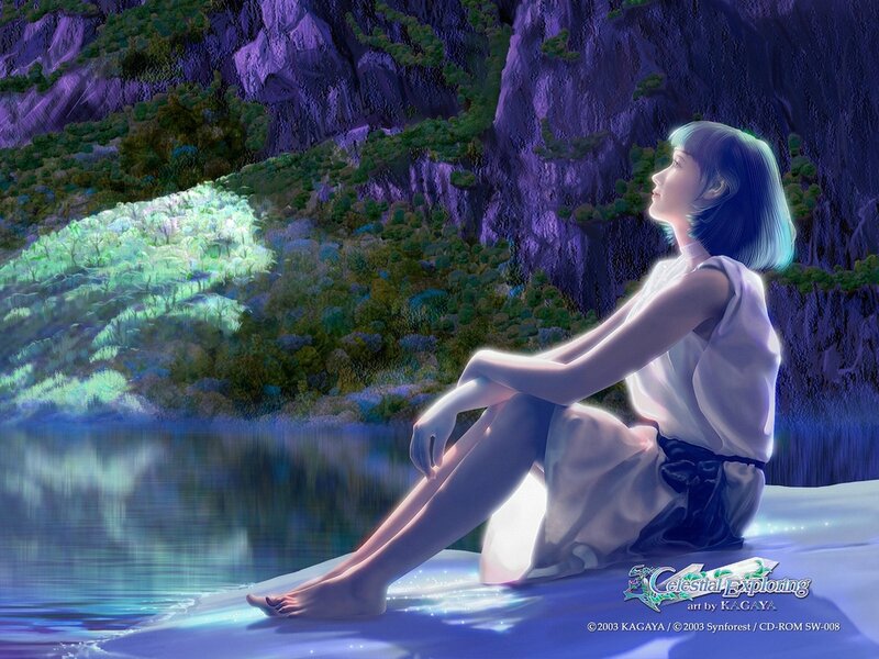 Woman Sitting by Water — Purple
