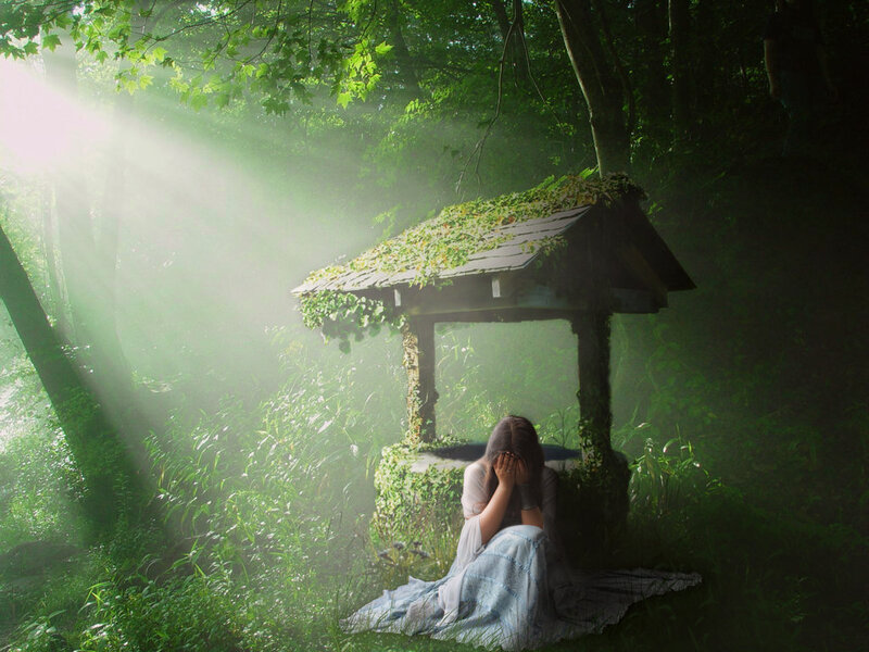 Woman Sitting by Well