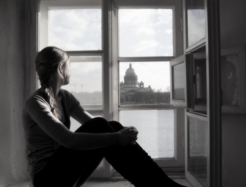 Woman Sitting by Window — Black, Contemplative