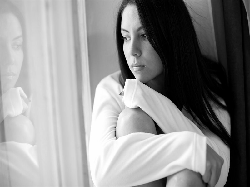 Woman Sitting by Window — Black, Melancholic