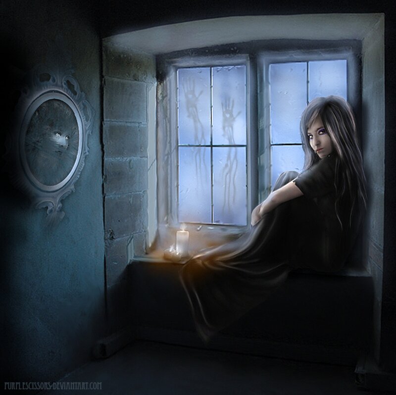 Woman Sitting by Window — Blue, Dramatic