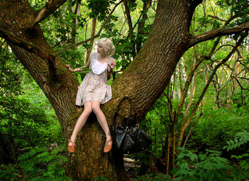 Woman sitting in a tree