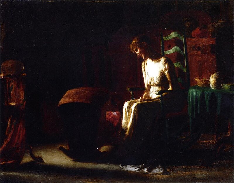 Woman Sitting in Chair — Black, Dramatic, Night