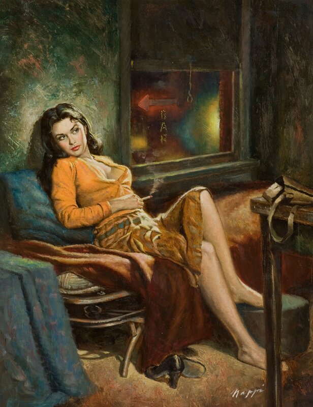 Woman Sitting in Chair — Brown, Dramatic, Night, Painting
