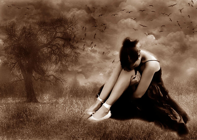 Woman Sitting in Field — Brown, Melancholic