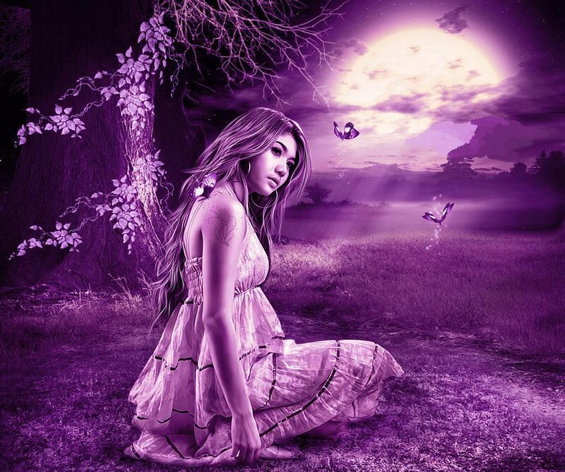 Woman Sitting in Field — Purple