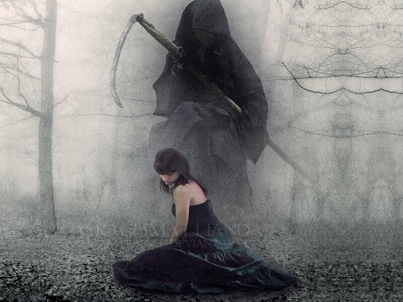 Woman Sitting in Forest — Black