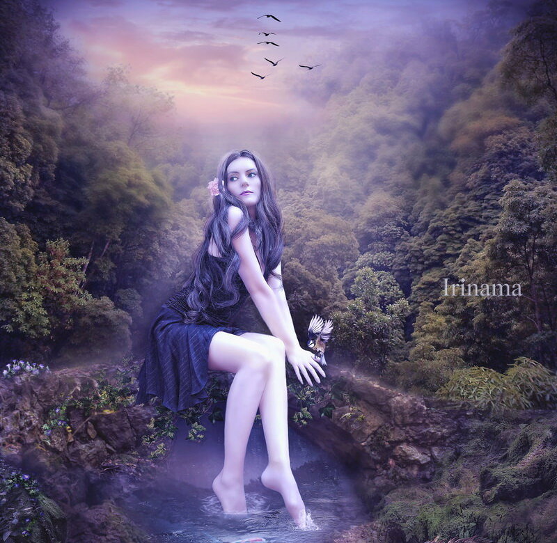 Woman Sitting in Forest — Purple