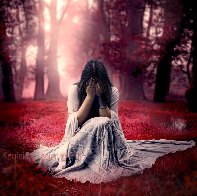 Woman Sitting in Forest — Red