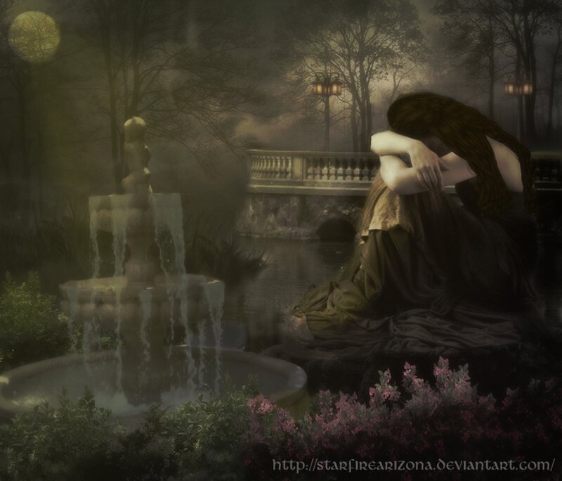 Woman Sitting in Garden — Green, Melancholic