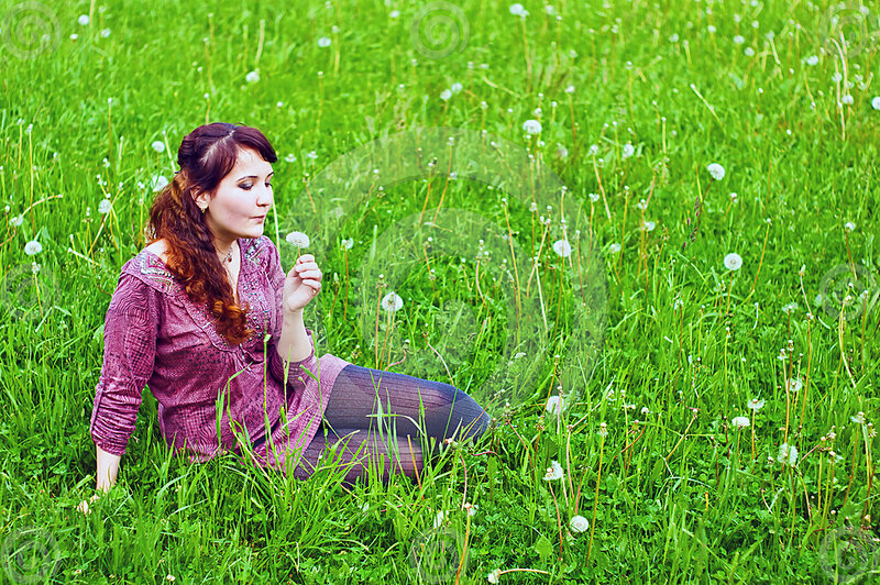 Woman Sitting in Grass — Green, Calm
