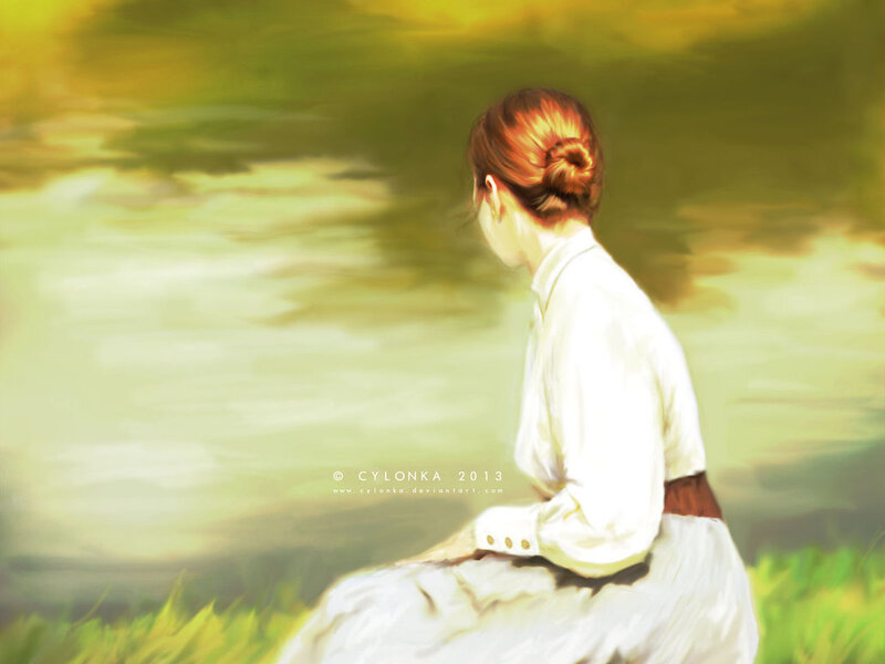Woman Sitting in Grass — Green, Serene, Afternoon