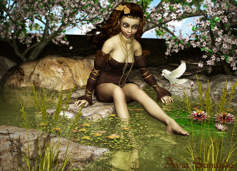 Woman Sitting in Pond
