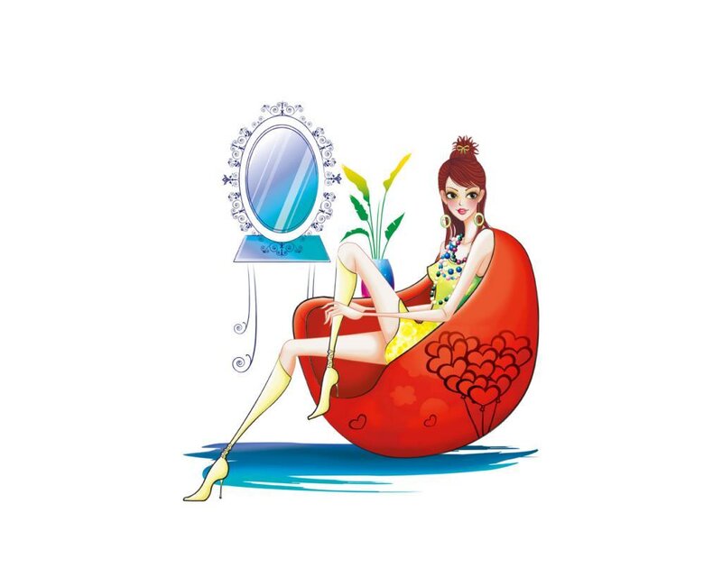 woman sitting in red chair