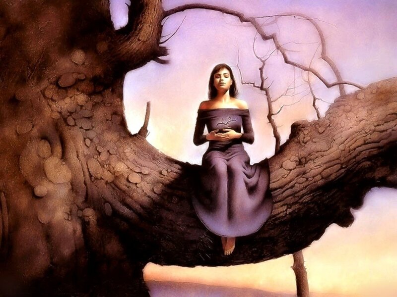 Woman Sitting in Tree