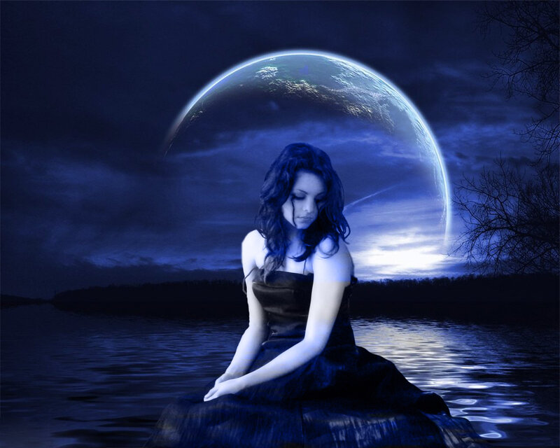 Woman Sitting in Water — Blue, Dramatic