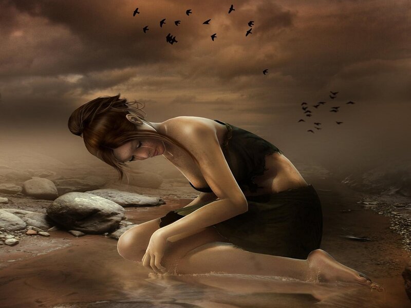 Woman Sitting in Water