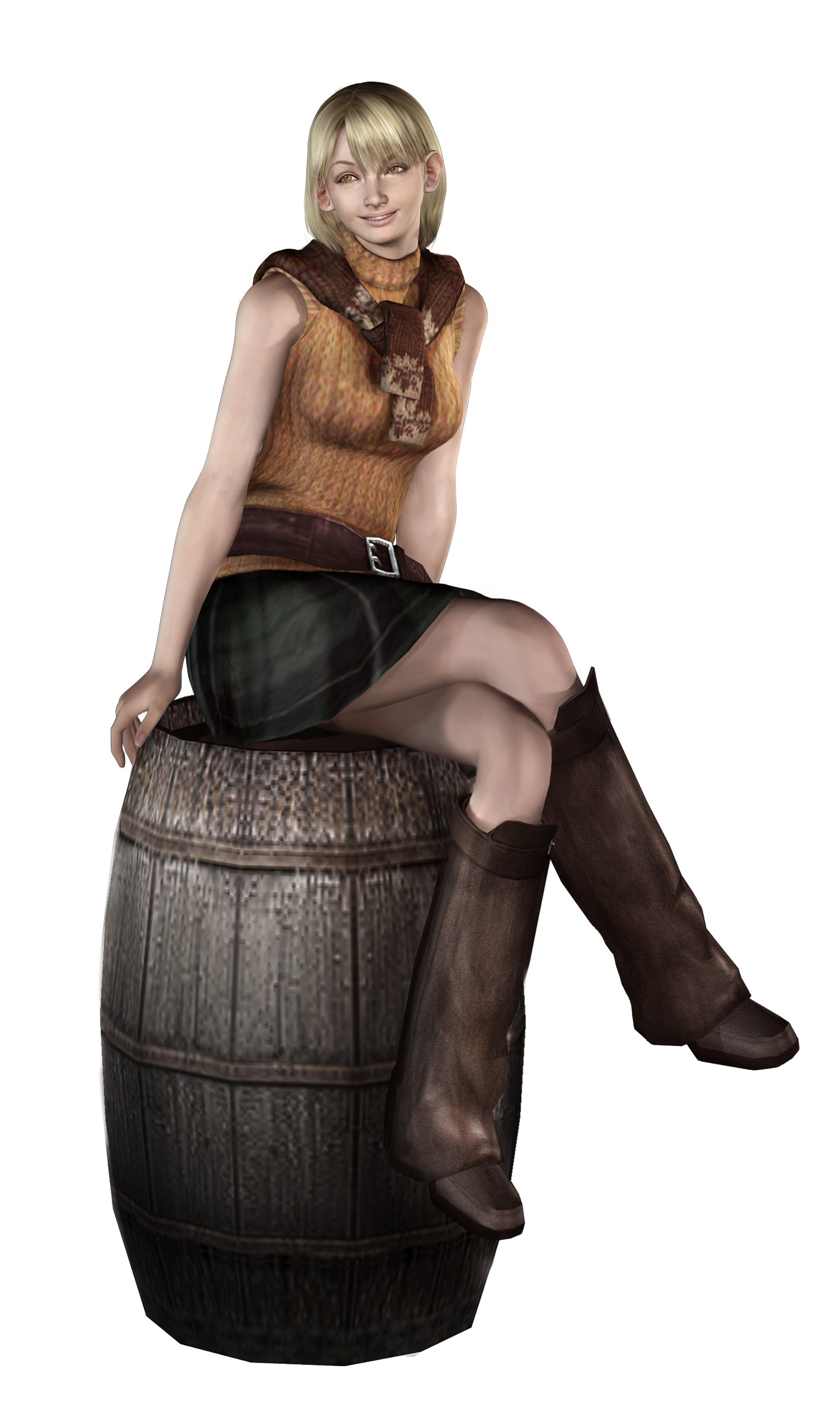 woman sitting on a barrel
