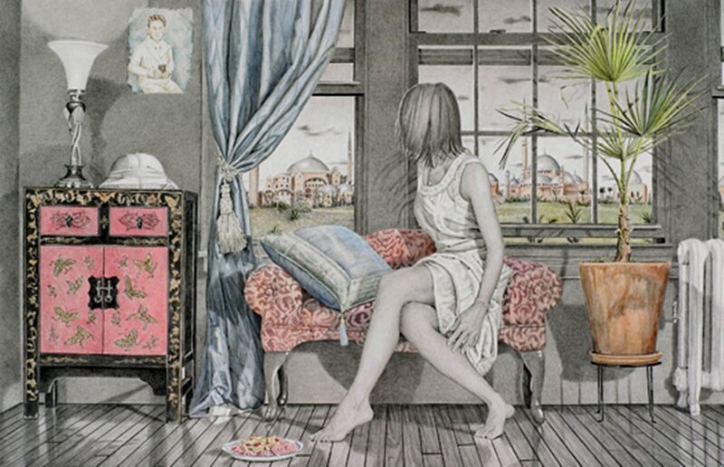 Woman Sitting on a Bench — Gray