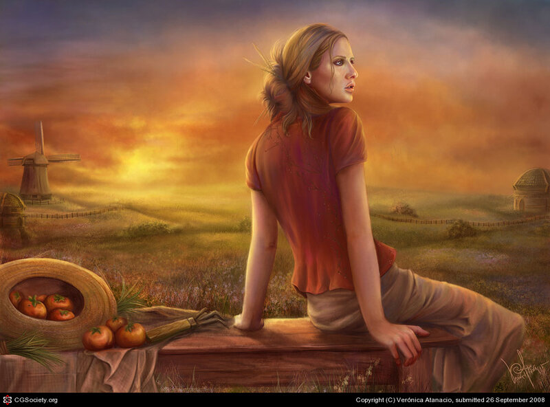 Woman Sitting on a Bench — Orange