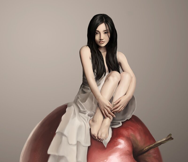 Woman Sitting on Apple