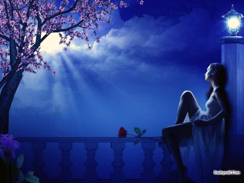 Woman Sitting on Balcony — Blue, Serene