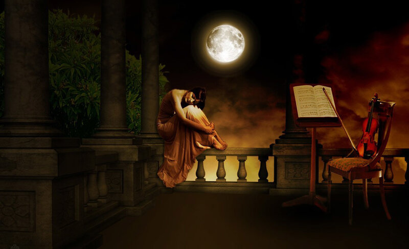 Woman Sitting on Balcony — Dark