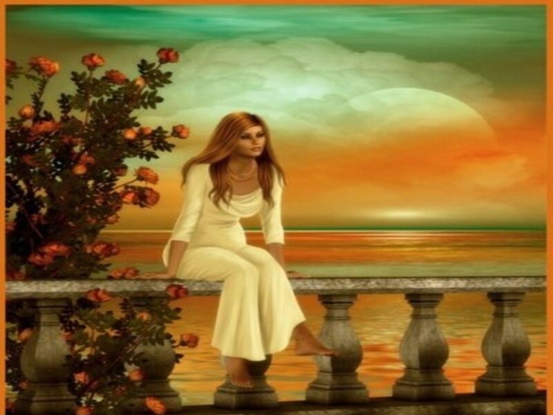 Woman Sitting on Balcony — Orange