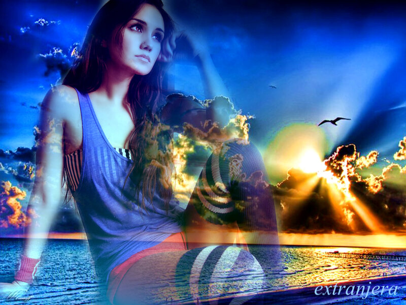 Woman Sitting on Beach — Blue, Dramatic