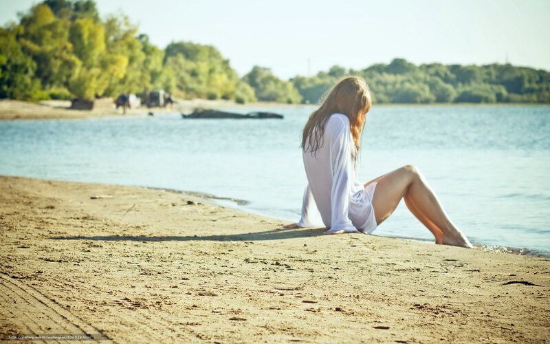 Woman Sitting on Beach — Brown, Serene, Afternoon, Photograph
