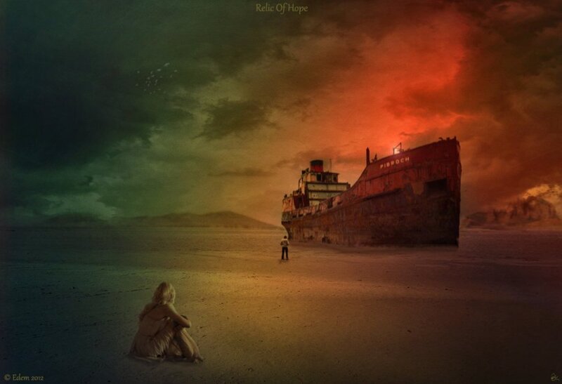 Woman Sitting on Beach — Red, Dramatic, Sunset