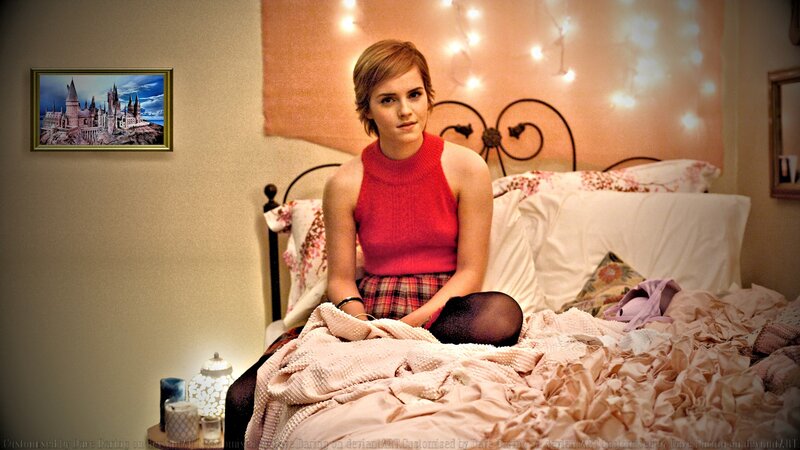 Woman Sitting on Bed — Red, Calm, Night