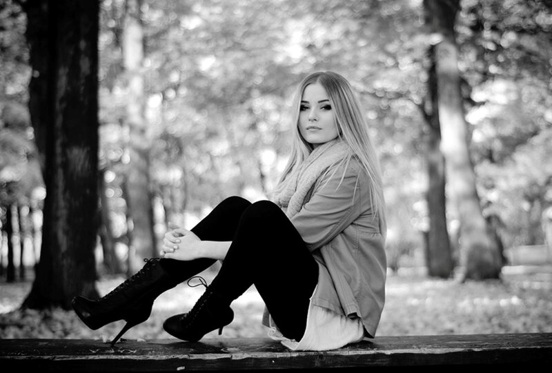 Woman Sitting on Bench — Black, Contemplative, Autumn