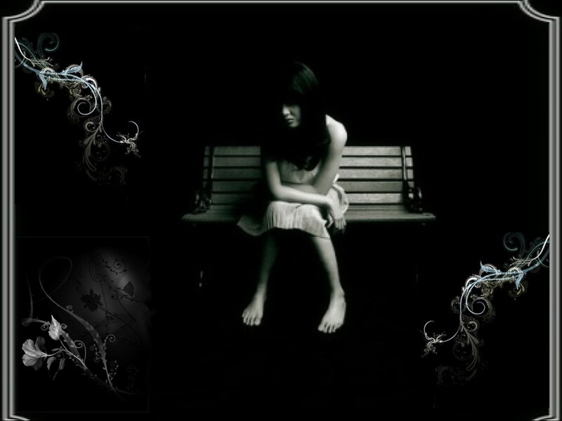 Woman Sitting on Bench — Black, Somber