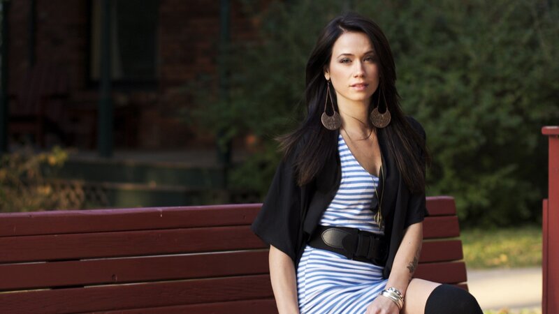 Woman Sitting on Bench — Blue, Calm, Afternoon, Photograph, Trees, Dress