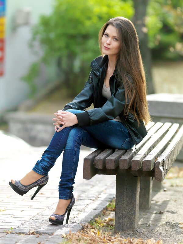 Woman Sitting on Bench — Blue, Calm, Autumn