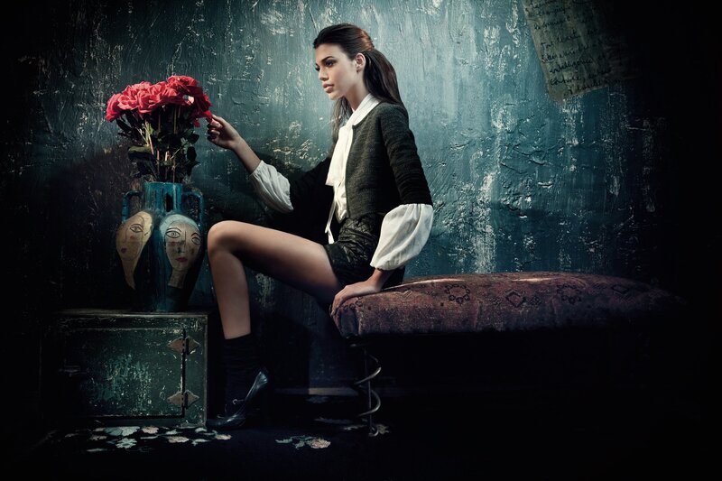 Woman Sitting on Bench — Blue, Dramatic